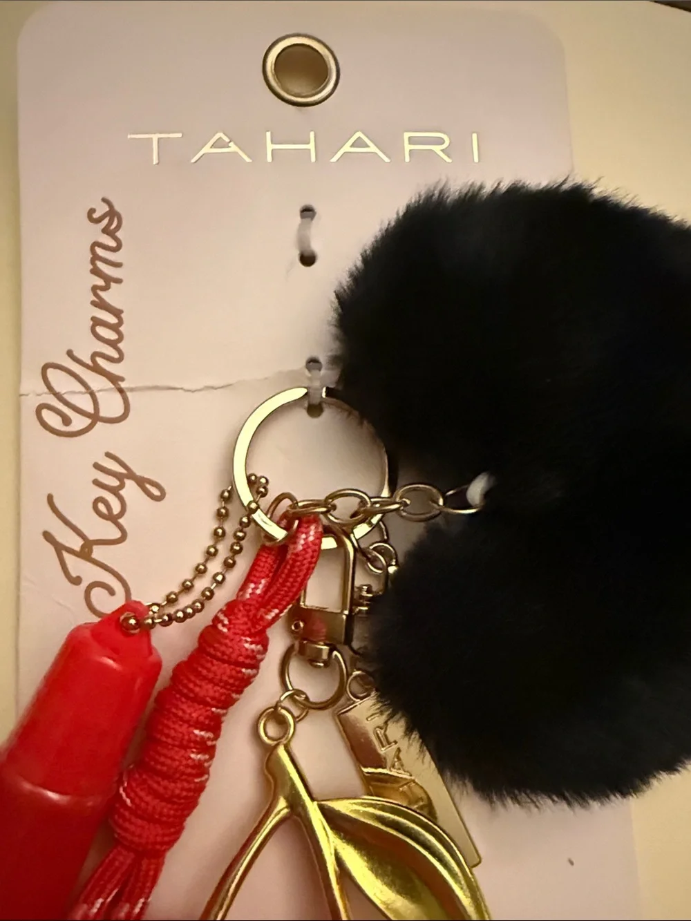 Tahari Red Cherry Kiss Lipgloss Keychain Bag Charm Cherry Plush Heart